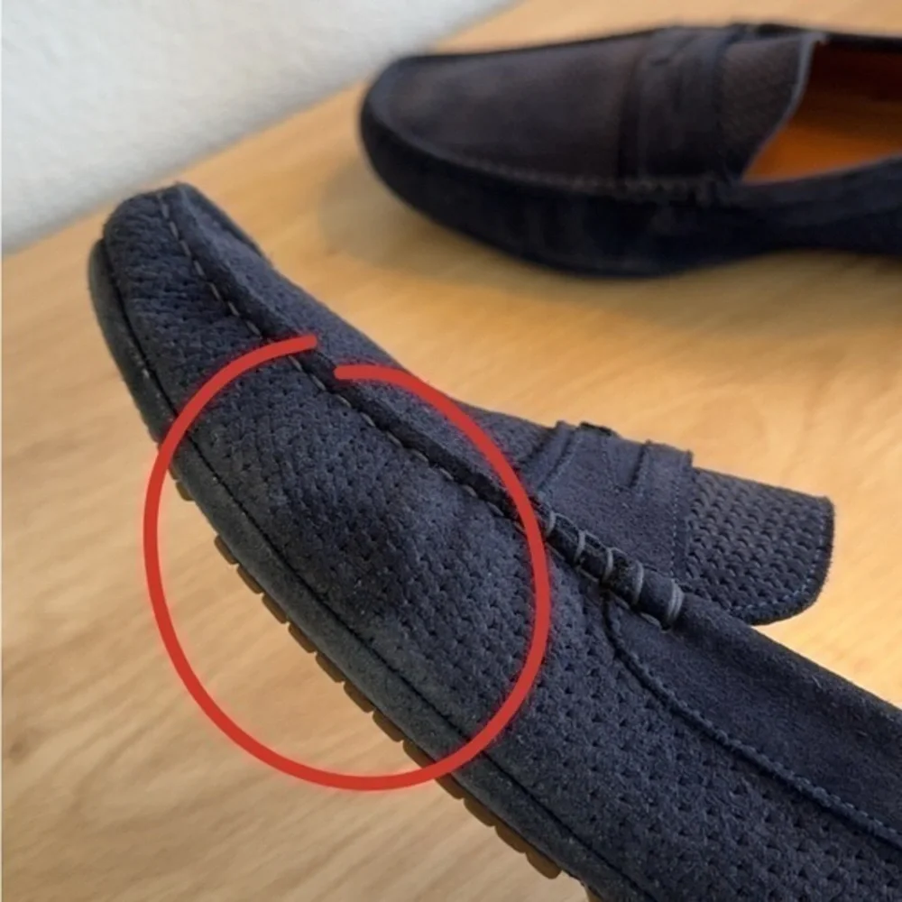 Aquatalia Bruce Weatherproof Navy‎ Blue Woven Leather Suede Driving Loafers 10.5